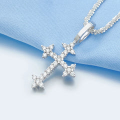Moissanite Flower Cross Pendants Necklace Silver Real Diamond Iced Out Necklaces For Men Women High-End Jewelry Pass Test