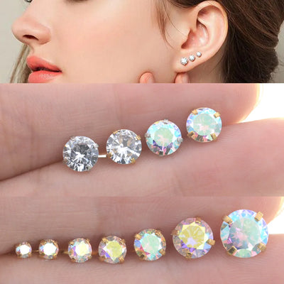 2Pcs 0.8x6mm Rod 2-6mm Shiny Rainbow Crystal Zircon Ear Studs