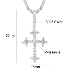 Moissanite Flower Cross Pendants Necklace Silver Real Diamond Iced Out Necklaces For Men Women High-End Jewelry Pass Test