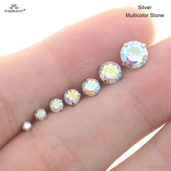 2Pcs 0.8x6mm Rod 2-6mm Shiny Rainbow Crystal Zircon Ear Studs