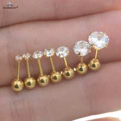 2Pcs 0.8x6mm Rod 2-6mm Shiny Rainbow Crystal Zircon Ear Studs