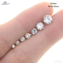 2Pcs 0.8x6mm Rod 2-6mm Shiny Rainbow Crystal Zircon Ear Studs