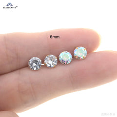 2Pcs 0.8x6mm Rod 2-6mm Shiny Rainbow Crystal Zircon Ear Studs