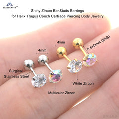 2Pcs 0.8x6mm Rod 2-6mm Shiny Rainbow Crystal Zircon Ear Studs