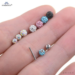 2Pcs 0.8x6mm Rod 2-6mm Shiny Rainbow Crystal Zircon Ear Studs