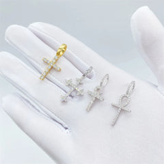 Moissanite Flower Cross Pendants Necklace Silver Real Diamond Iced Out Necklaces For Men Women High-End Jewelry Pass Test