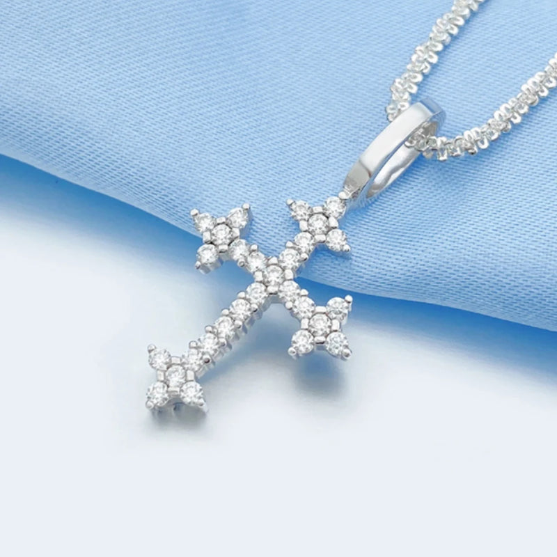 Moissanite Flower Cross Pendants Necklace Silver Real Diamond Iced Out Necklaces For Men Women High-End Jewelry Pass Test