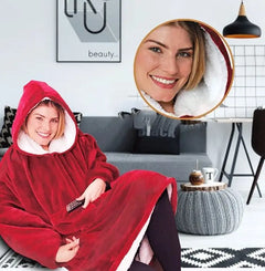 Winter Hooded Pocket TV Blankets Bathrobe W