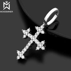 Moissanite Flower Cross Pendants Necklace Silver Real Diamond Iced Out Necklaces For Men Women High-End Jewelry Pass Test