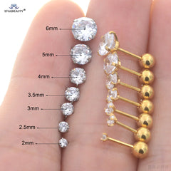 2Pcs 0.8x6mm Rod 2-6mm Shiny Rainbow Crystal Zircon Ear Studs