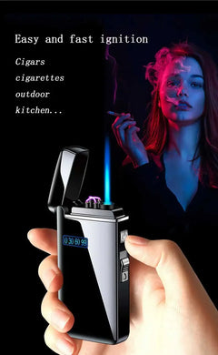 2024 New Metal Windproof Double Arc USB Charging Gas Dual Purpose Lighter Gas Electric Hybrid Cigar Lighter Men's Gift