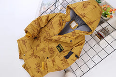 Autumn Winter Jacket For Boy Cartoon Dinosaur Hooded Plus Velvet Thicken Warm Boy Outerwear Coat 4-14 Year