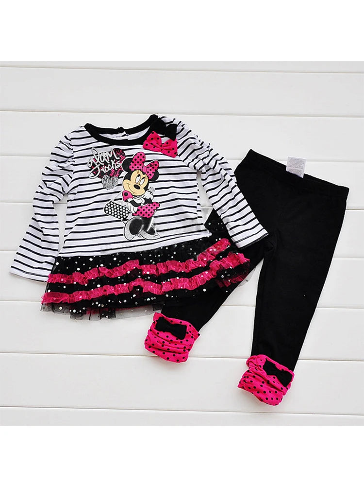 Baby Girls Minnie Clothing Sets Cotton Dress + Pants 2Pcs