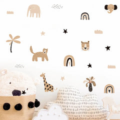 Rainbows, Star and Funny Animal Faces Watercolor Nursery Sticker Wall Decals