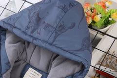 Autumn Winter Jacket For Boy Cartoon Dinosaur Hooded Plus Velvet Thicken Warm Boy Outerwear Coat 4-14 Year