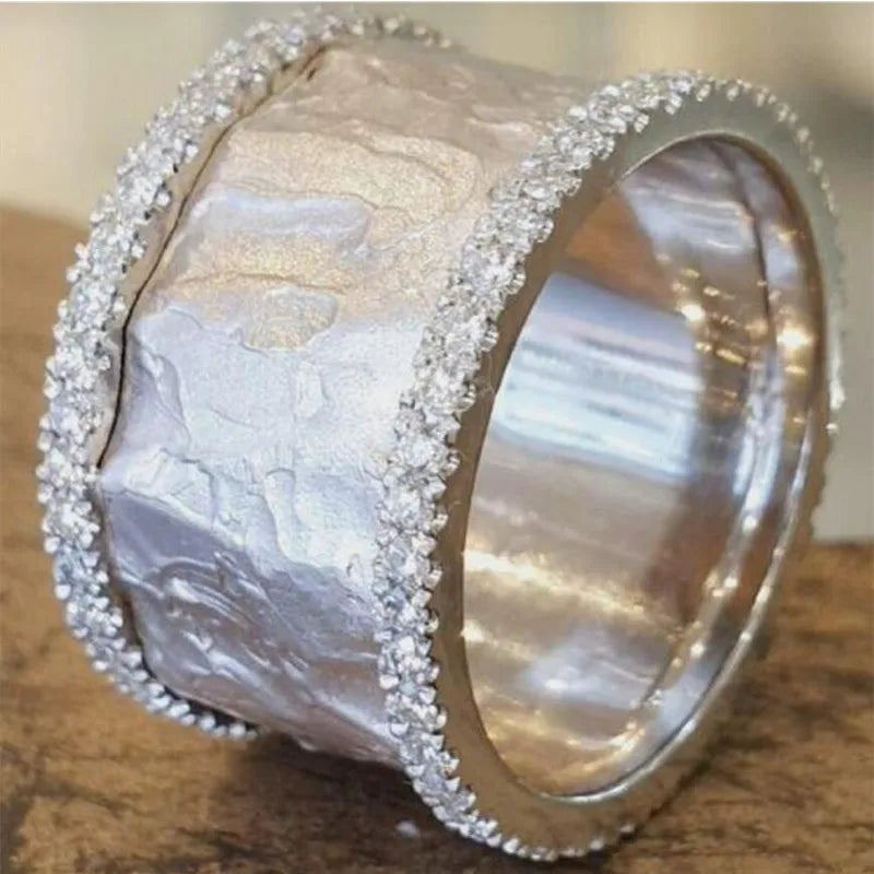 ORZTOON 2024 New Minimalist Sliver Color Inlay Zircon Hoop Creative Ring For Women Party Accessories Fashion Custom Jewelry ﻿