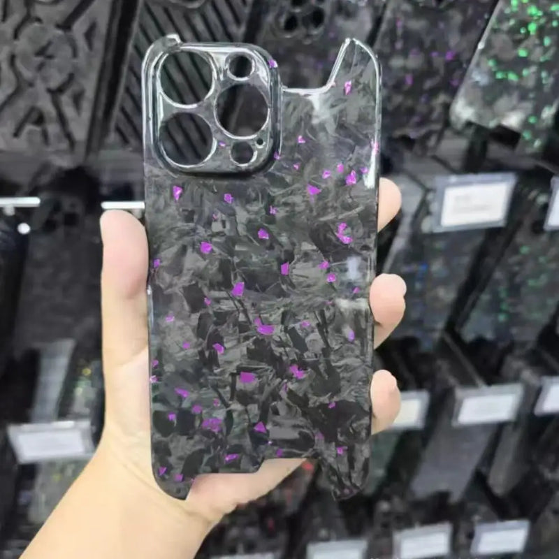 Glossy Marble Forged Ultra Thin Genuine Carbon Fiber Cover For iPhone 15 14 16 Pro Max