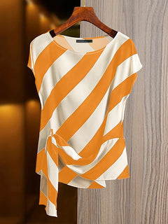Striped Printed Tops Loose Short Sleeve Blouse