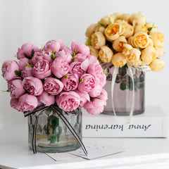 27Heads Peony Artificial Flowers and vase for Home