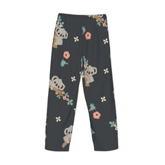 Cute Cartoon Koala Floral Pajama Pants Sleepwear for Men Elastic Waistband Sleep Lounge Bottoms with Pockets