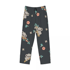 Cute Cartoon Koala Floral Pajama Pants Sleepwear for Men Elastic Waistband Sleep Lounge Bottoms with Pockets