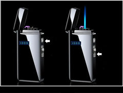 2024 New Metal Windproof Double Arc USB Charging Gas Dual Purpose Lighter Gas Electric Hybrid Cigar Lighter Men's Gift