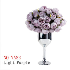 27Heads Peony Artificial Flowers and vase for Home