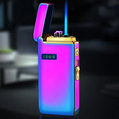 2024 New Metal Windproof Double Arc USB Charging Gas Dual Purpose Lighter Gas Electric Hybrid Cigar Lighter Men's Gift