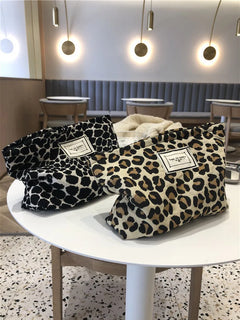 Large Women Leopard Cosmetic Bag Canvas Waterproof