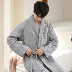 Hotel Cotton Men Bathrobe Plus Size Waffle Bath Robe Thicken Breathable Robes