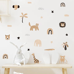 Rainbows, Star and Funny Animal Faces Watercolor Nursery Sticker Wall Decals