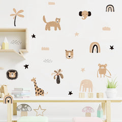 Rainbows, Star and Funny Animal Faces Watercolor Nursery Sticker Wall Decals