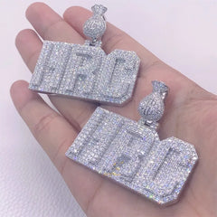 Customized Moissanite Pendant Luxury Jewelry 925 Silver Iced Out Vvs Moissanite Letter Initial Name Pendant With Gra Certificate