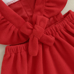 6M-4T Toddler Girls Christmas Dress Ruffle Sleeve Belt Front Dress with Headband Baby Santa Outfit