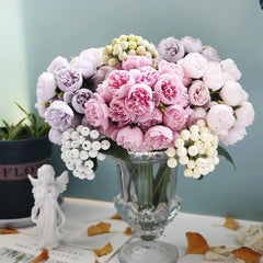 27Heads Peony Artificial Flowers and vase for Home