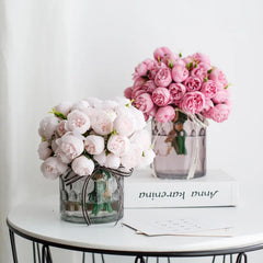 27Heads Peony Artificial Flowers and vase for Home