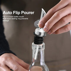 Stainless Steel Pour Spout with Plug for Cocktail or Olive Oil Vinegar Bottle Pourer Auto Flip Liquor Bottle Pourer