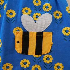 2-7T Bee Embroidery Girls Dresses Floral Children's Clothing Long Sleeve