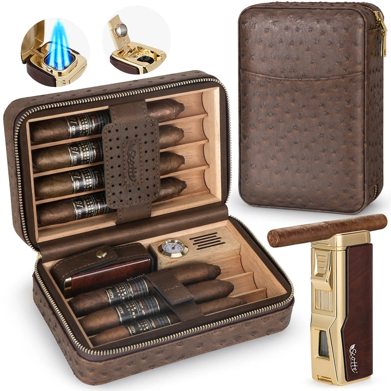 Cigar Humidor Box with Cigar Lighter Cedar Wood