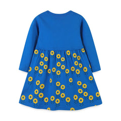 2-7T Bee Embroidery Girls Dresses Floral Children's Clothing Long Sleeve