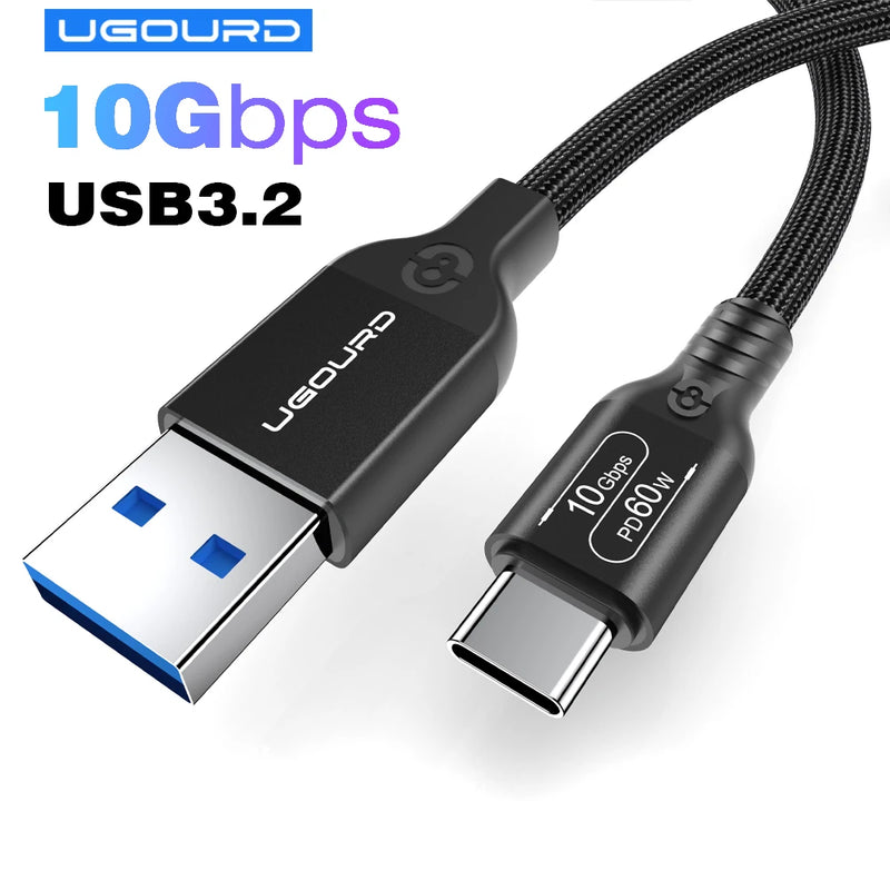 USB3.2 USB3.1  10Gbps Cable USB-A to USB Type C Cable 3A 60W Fast Charging 10G Data Transfer Cord USB-C for SSD Hard Disk