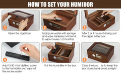 Cigar Humidor Cedar Wood Humidor Cigar Box Glass Top Desktop Humidor with Front Hygrometer Humidifier Divider Accessories Drawer