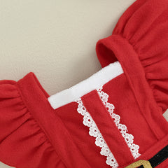 6M-4T Toddler Girls Christmas Dress Ruffle Sleeve Belt Front Dress with Headband Baby Santa Outfit