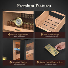 USB Cigar Humidor 3 Shelves,  with LED Light, Spanish Cedar Wood Inner Shelves, Accurate Hygrometer, Humidifier