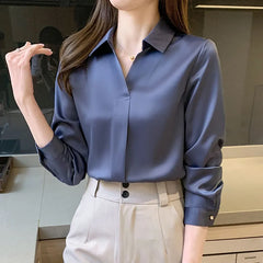 Women Blouse Solid Long Sleeve