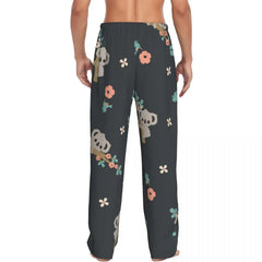 Cute Cartoon Koala Floral Pajama Pants Sleepwear for Men Elastic Waistband Sleep Lounge Bottoms with Pockets