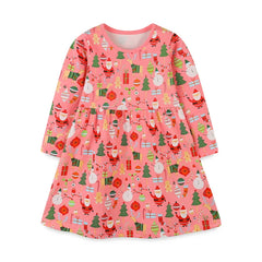 2-7T Bee Embroidery Girls Dresses Floral Children's Clothing Long Sleeve