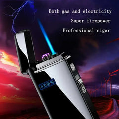 2024 New Metal Windproof Double Arc USB Charging Gas Dual Purpose Lighter Gas Electric Hybrid Cigar Lighter Men's Gift