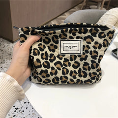 Large Women Leopard Cosmetic Bag Canvas Waterproof