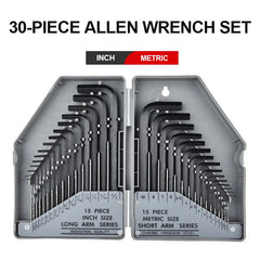 30Pcs Wrench Set Hex Key Allen Wrench 0.028"- 3/8" Inch & 0.7mm-10mm Metric Size Chromium-vanadium Steel Spanner Long Arm Tool